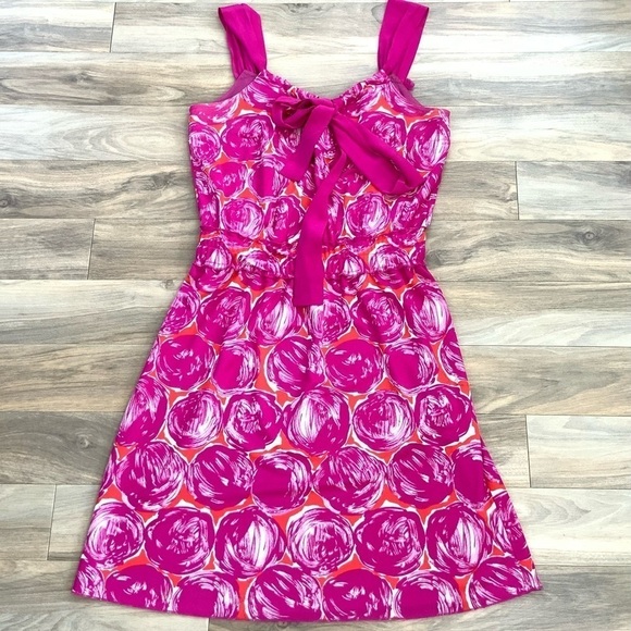 Tory Burch Pink Red Floral Silk Bow Mini Dress - Picture 1 of 6